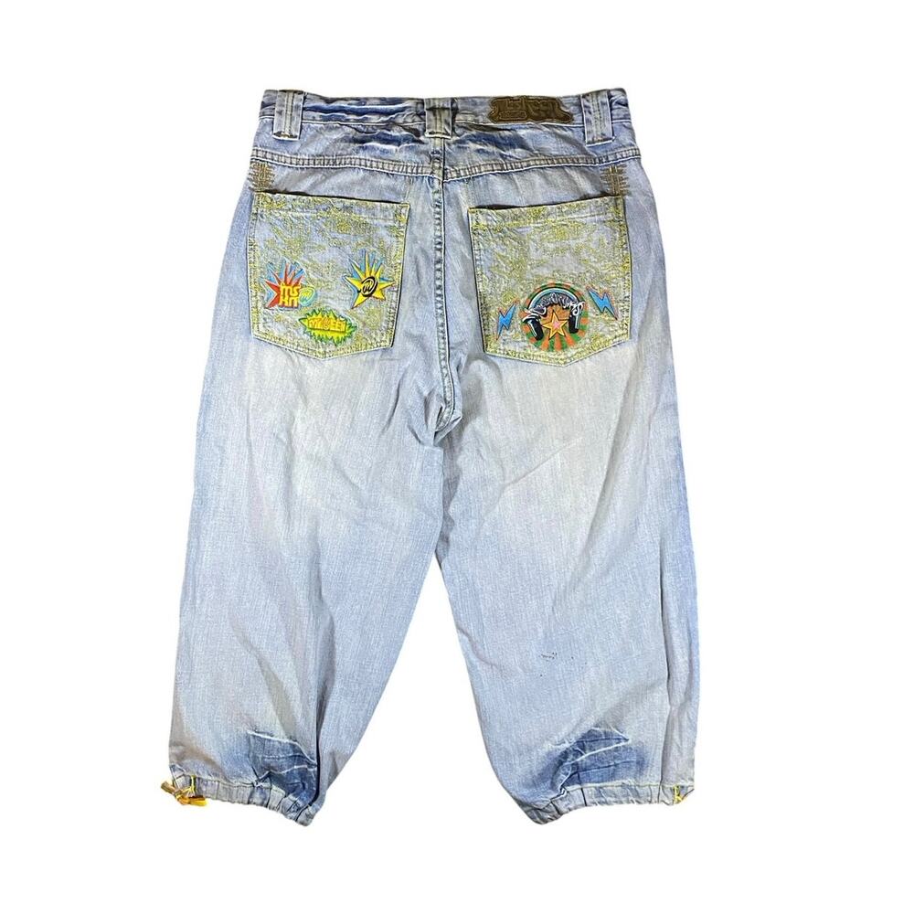 Y2K Miskeen Sandblast Embroidered Cropped Cinch Pants - 34